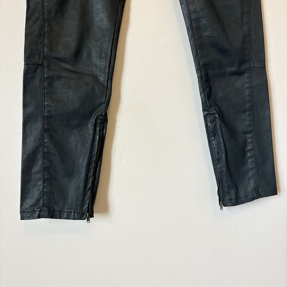 COTELAC Womens Sz 2 Black Mid-Rise Straight-Leg Coated Moto Jeans Zip Up Ankles - Picture 4 of 11